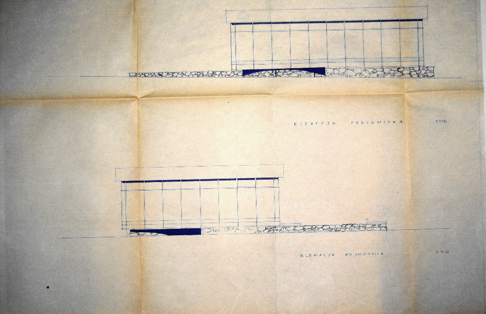 Szkic projektowy pawilonu wystawienniczego, Prezydium Miejskiej Rady Narodowej zespół nr 199, dokumentacja techniczna sygn.2458